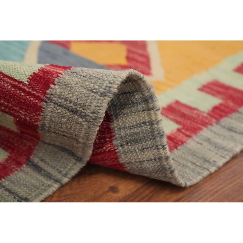 Hand Woven Oriental 100% Wool Carpet Southwestern All-Over Multi-Colored Kilim Area Rug - 9' 11'' X 6' 7''