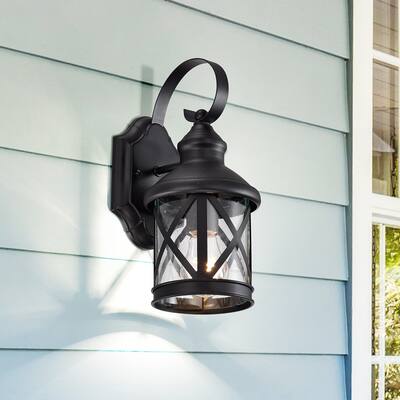 1-Bulb 16" H Seeded Glass Outdoor Wall Light in Black - 16*7*8