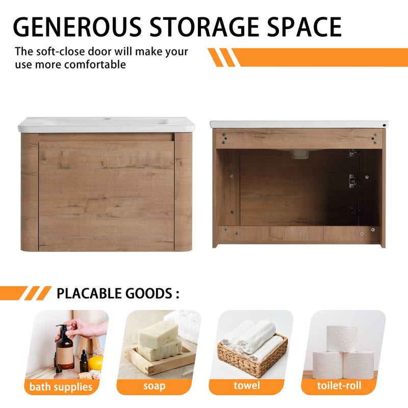 Bathroom Vanity With Sink In 24/28/36/40/60/68 Inch, Floating Bathroom Vanity With Soft Close Door