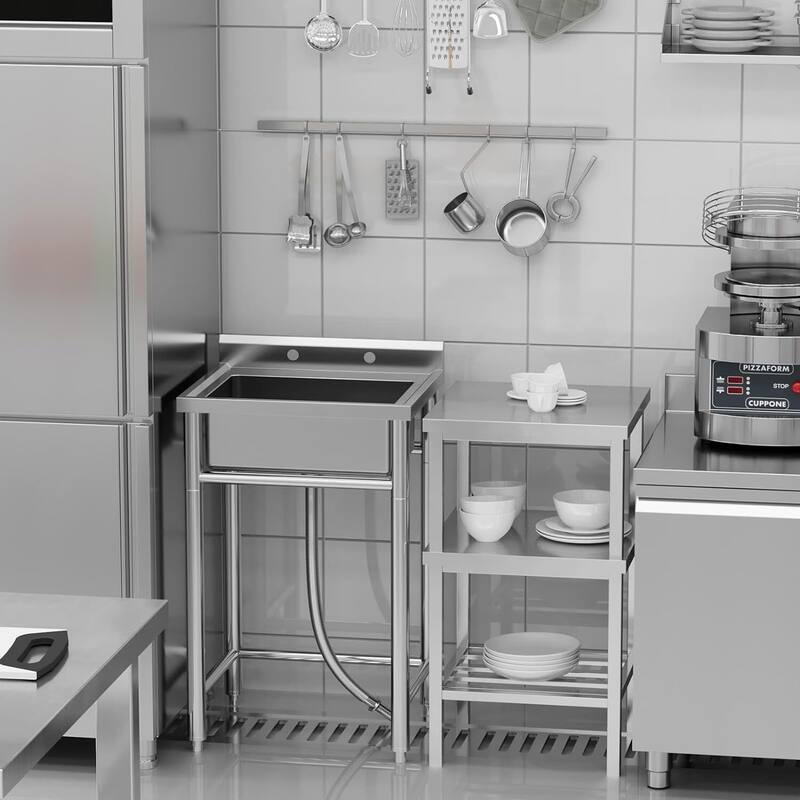 Free Standing Stainless Steel Utility Sink with Hot & Cold Hoses - 28 x 24 x 40 Inch