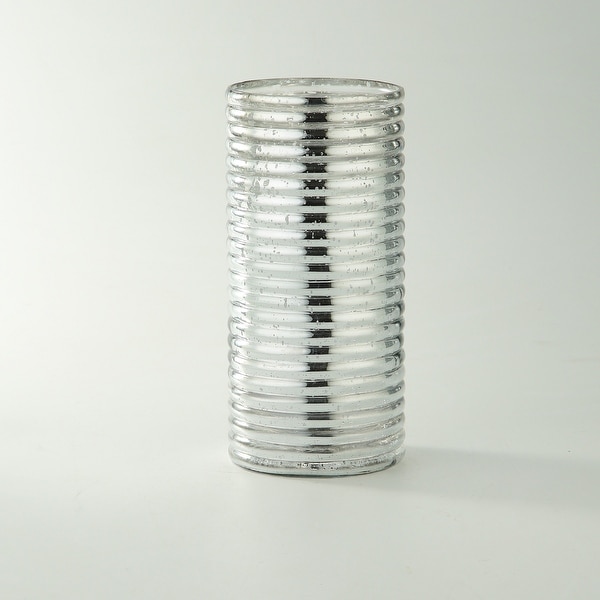 9.5" Silver Corrugated Cylindrical Glass Vase - N/A