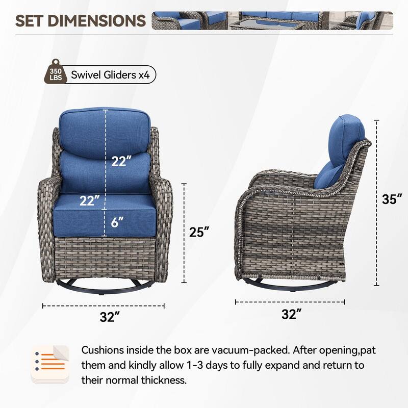Pocassy 4Pieces Swivel Glider Chairs with 5Inch 6Inch Cushion