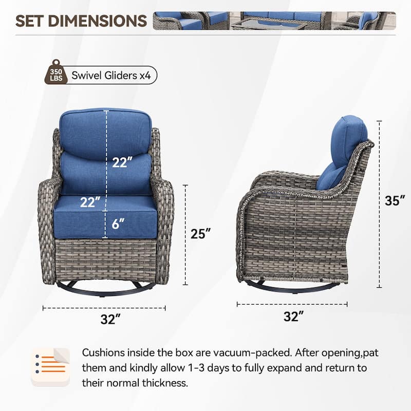 Pocassy Patio Furniture Set with Swivel Chairs, All Weather Patio Wicker
