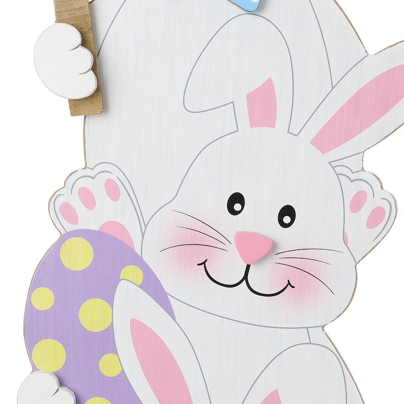 Glitzhome Wooden Happy Easter Bunny Eggs Porch Sign Standing Decor Spring Gift