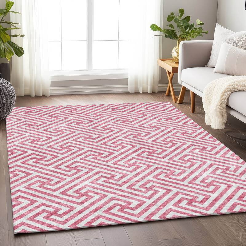 Premium Washable Super Soft Modern Geo Mayfield Rug - Pink - 10' x 14' - Rectangle