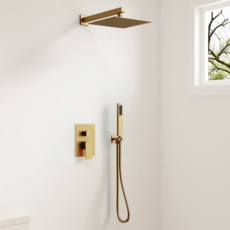 GRANDJOY Shower System 10" High Pressure Rainfall Shower Head with Handheld Spray Combo