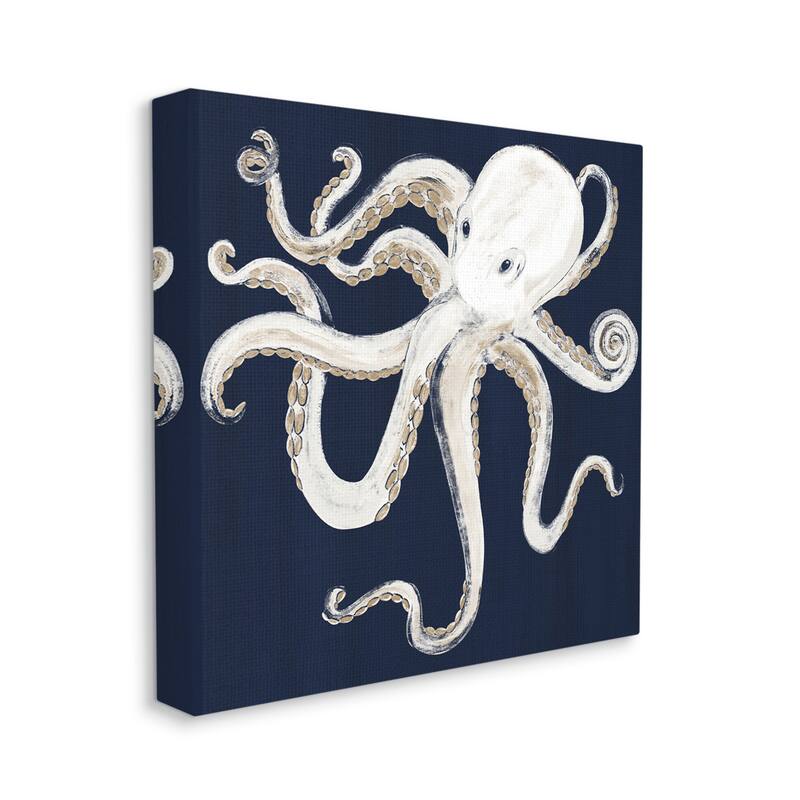 Stupell Whimsical Nautical Octopus Illustration over Navy Blue Canvas Wall Art - 30 x 30