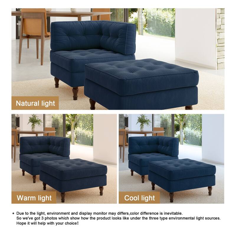 Corduroy Tufted Accent Chair Armchair and Ottoman Set