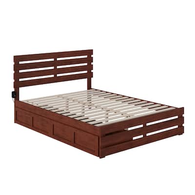 Renaissance Romance Walnut Bed with USB Charger & Drawers - Platform Bed - 81.5"L x 60.25"W