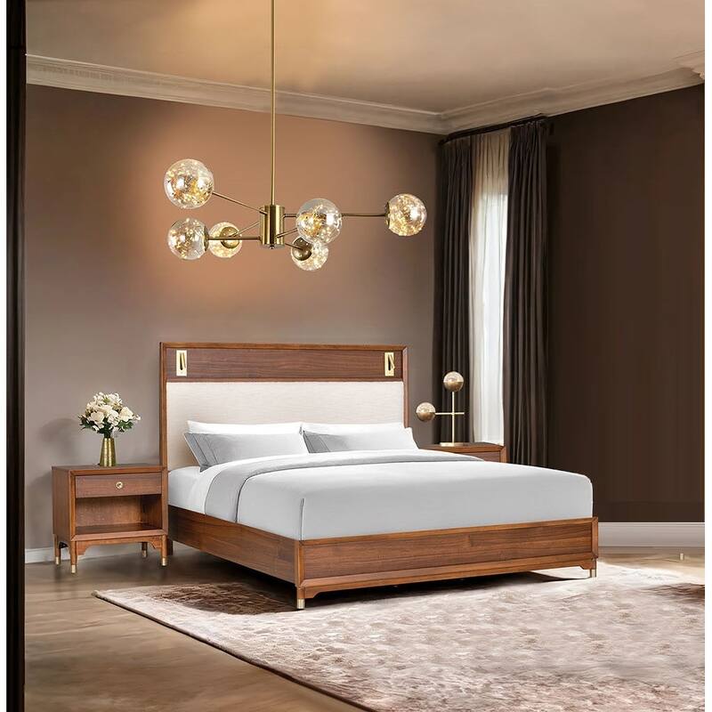 Mid Century Modern Walnut Finish Charging Port Bedroom Set 3pc