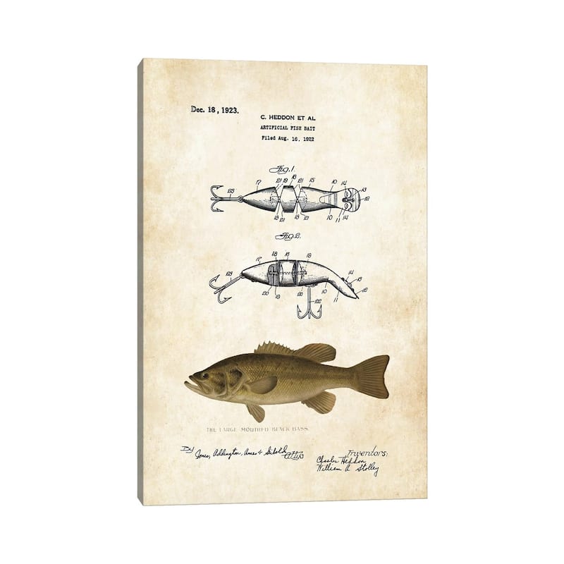iCanvas "Largemouth Bass Fishing Lure" by Patent77 Canvas Print