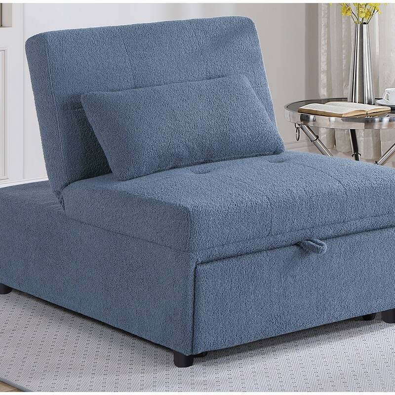 Modern Sherpa Upholstered Sleeper Sofa Chair with Pull-Out Bed & Pillow