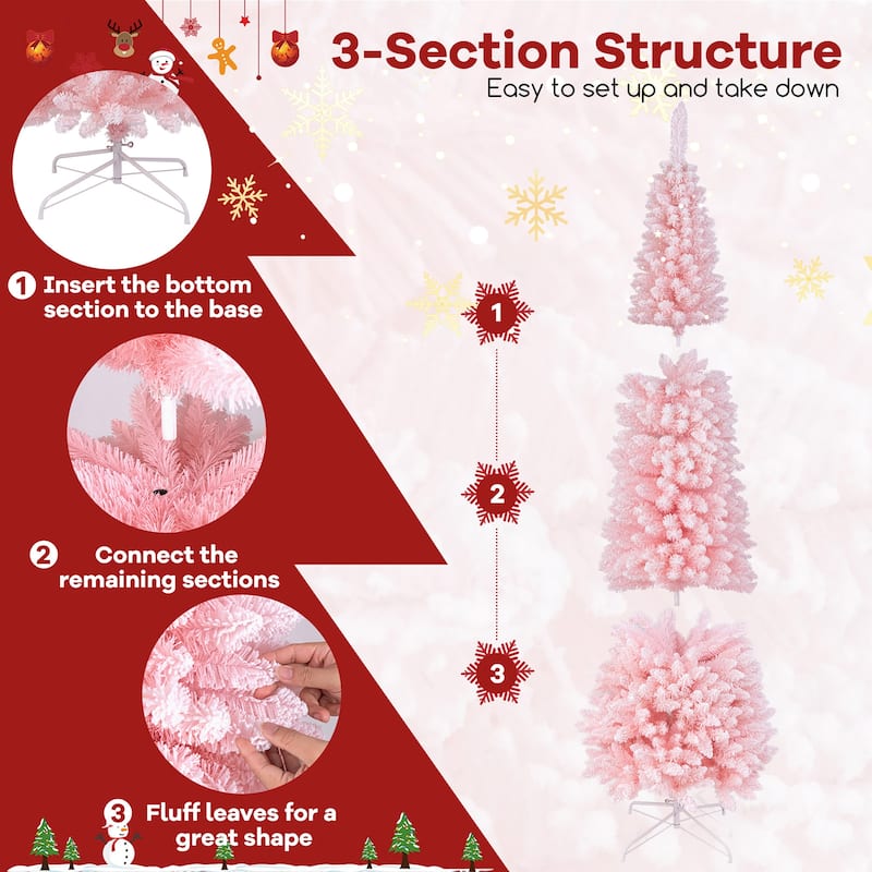 Gymax 5/7/8/6 FT Artificial Pink Christmas Tree w/ 328/635/1000/460