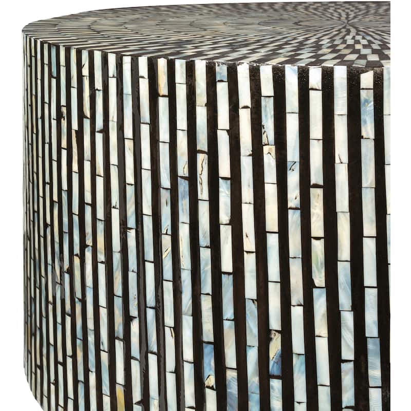 Sanya Round Mother of Pearl Tiled Coffee Table - 17"H x 30"W x 30"D