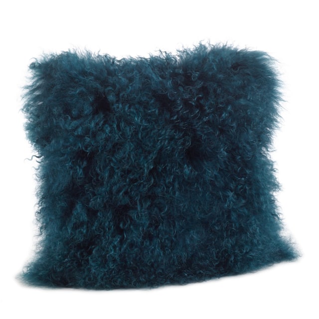 Wool Mongolian Lamb Fur Decorative Throw Pillow - 16 X 16 - Teal