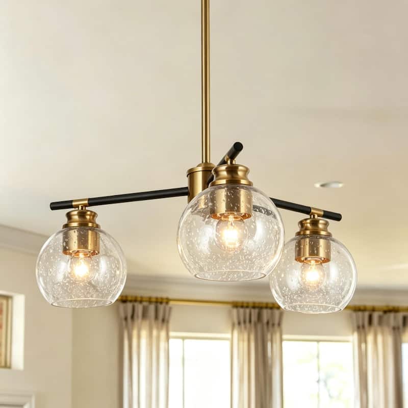 Modern 3-Light Black Gold Sputnik Chandelier Pendant Lights for Dining Room - 18" D x 17.5" H