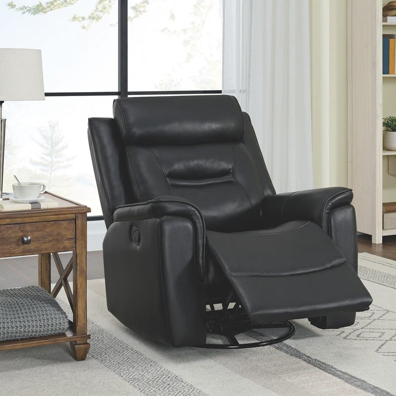 Spruce & Spring Alexis Swivel Manual Recliner Faux Leather Glider Recliner - Black