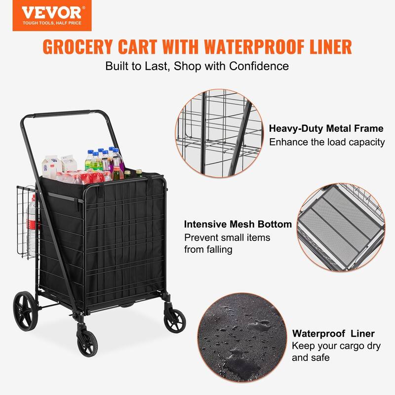 330LBS Large Capacity Folding Shopping Cart with Removable Waterproof Liner