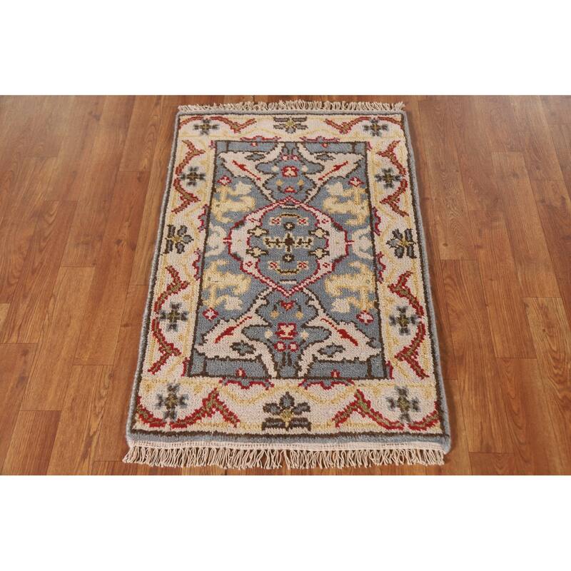 Geometric Grey Oushak Area Rug Handmade Wool Carpet - 2'0"x 3'0"