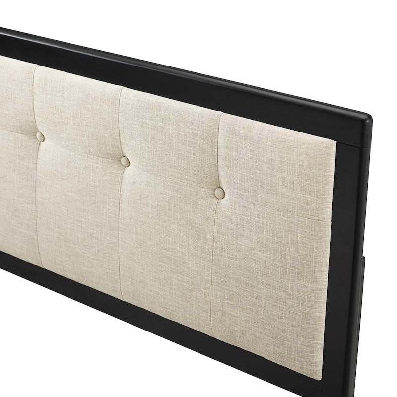 Marlin Traditional Beige Fabric Button Tufted King Size Black Wooden Headboard