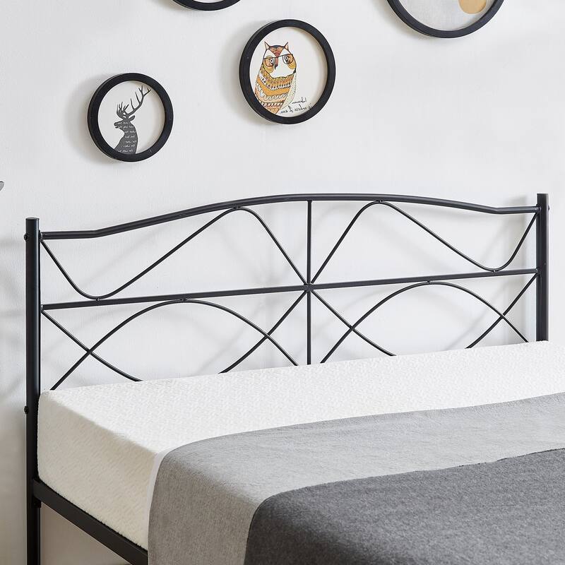 VECELO Metal Platform Bed Frame with Curved Headboard and Under-Bed Storage-No Box Spring Needed, Twin/Full/Queen Size