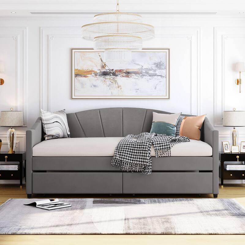 Elegant Twin Daybed with Velvet Upholstery, Drawers for Storage, and Sturdy Frame