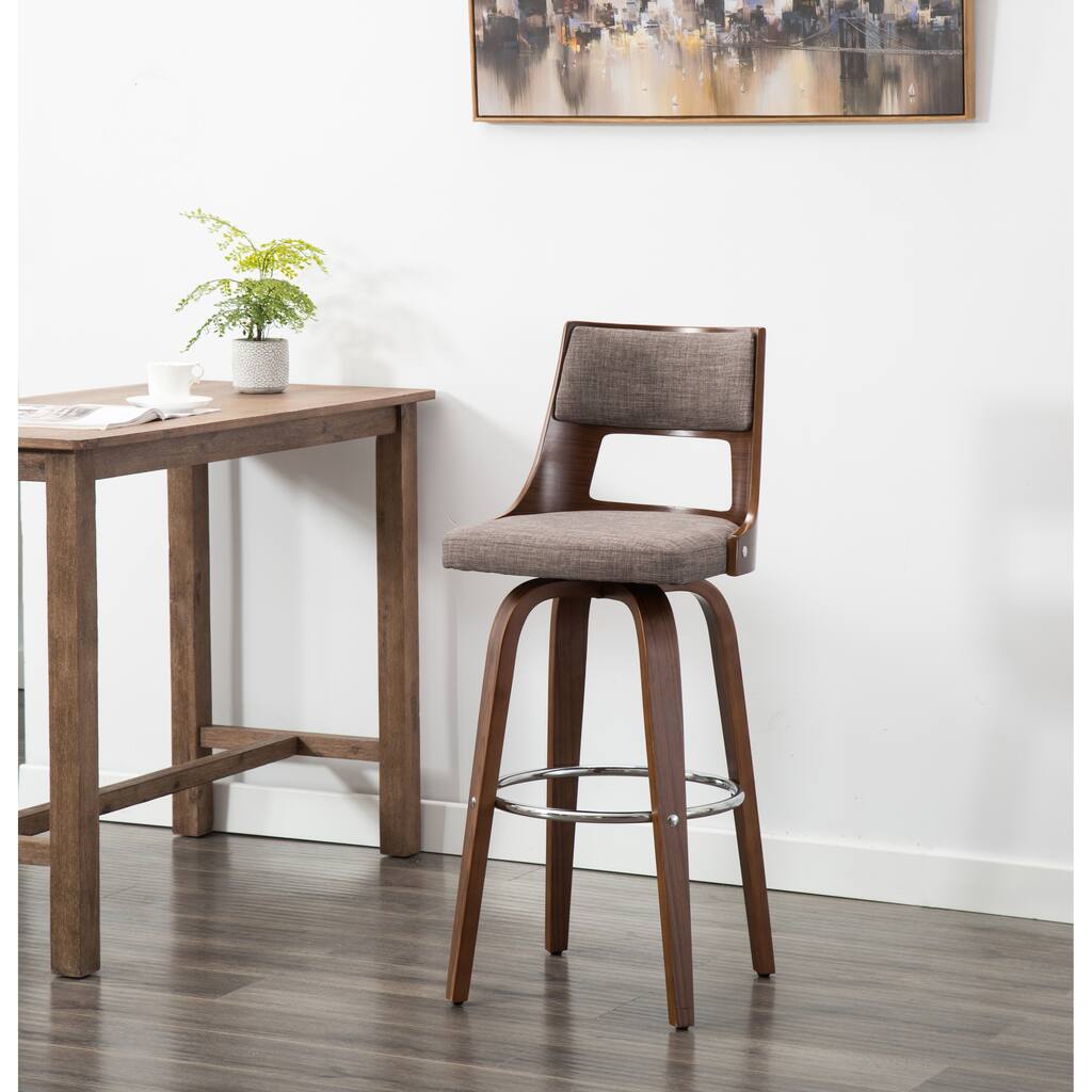 Porthos Home Piers Wood Bar Stools, Beech Legs and Fabric Upholstery