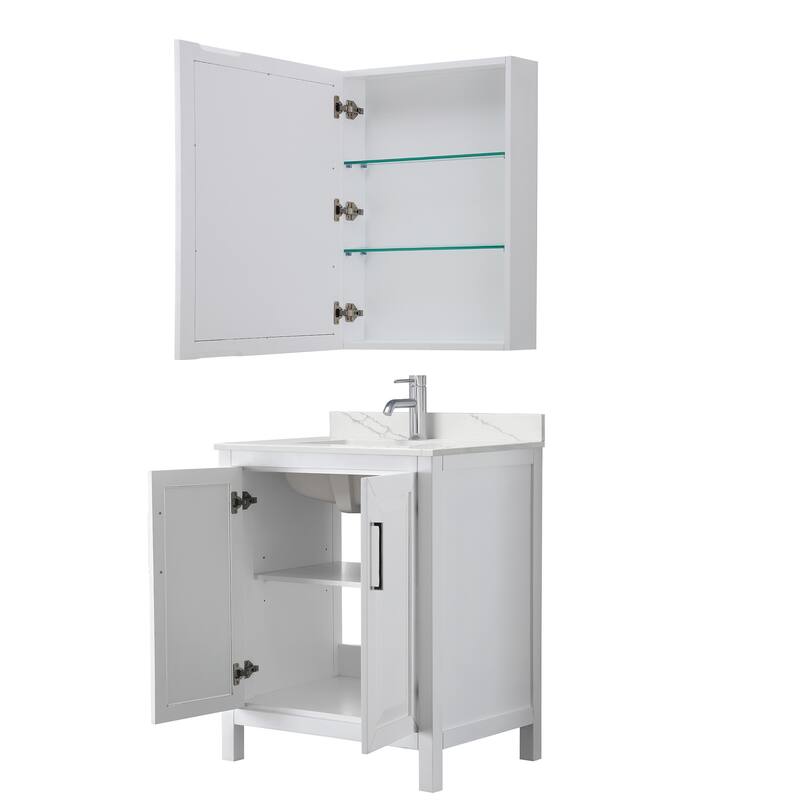 Daria 30-inch Single Vanity, Single Hole Quartz Top, Med Cabinet