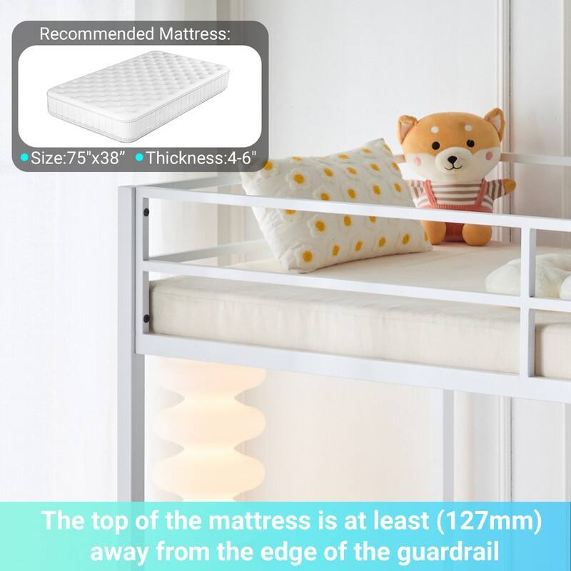 Twin Square Tube Raised Bed With Table Outlet LED Light Strip Iron Bed USA