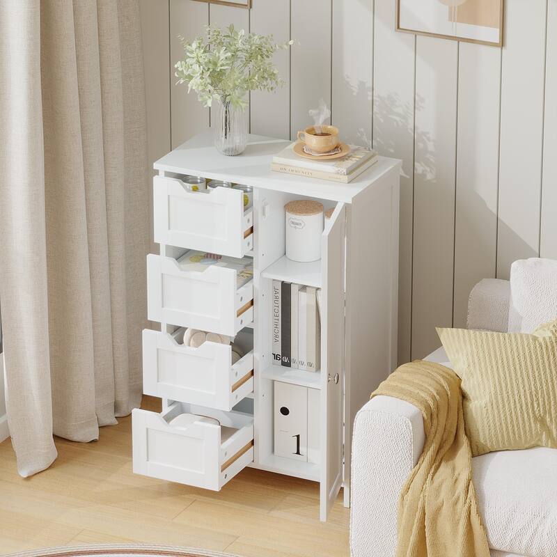 Bathroom Storage Cabinet with 4 Drawers and 1 Door, Freestanding Wooden Floor Organizer, Storage Cabinet for Small Spaces