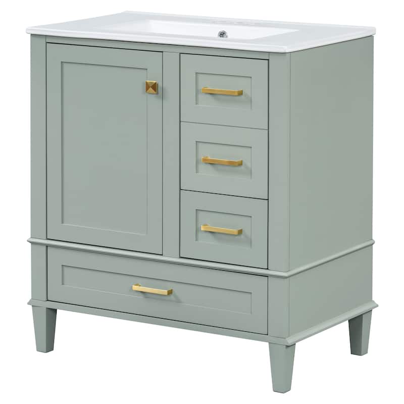 Modern Bathroom Vanity, 30" Freestanding Cabinet with Sink, Bathroom Storage Cabinet with Soft Closing Door and 3 Drawers