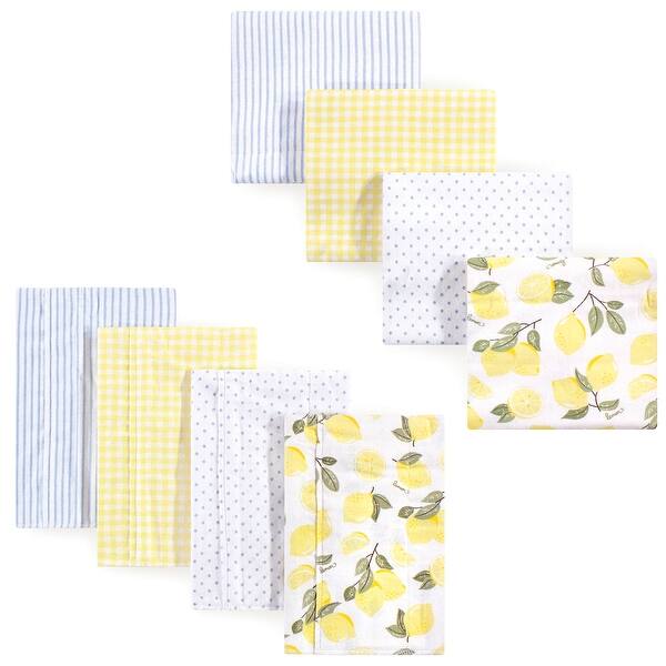 slide 1 of 1, Hudson Baby Infant Girl Cotton Flannel Burp Cloths and Receiving Blankets, 8-Piece, Lemons, One Size - Lemons - One Size One Size - Lemons
