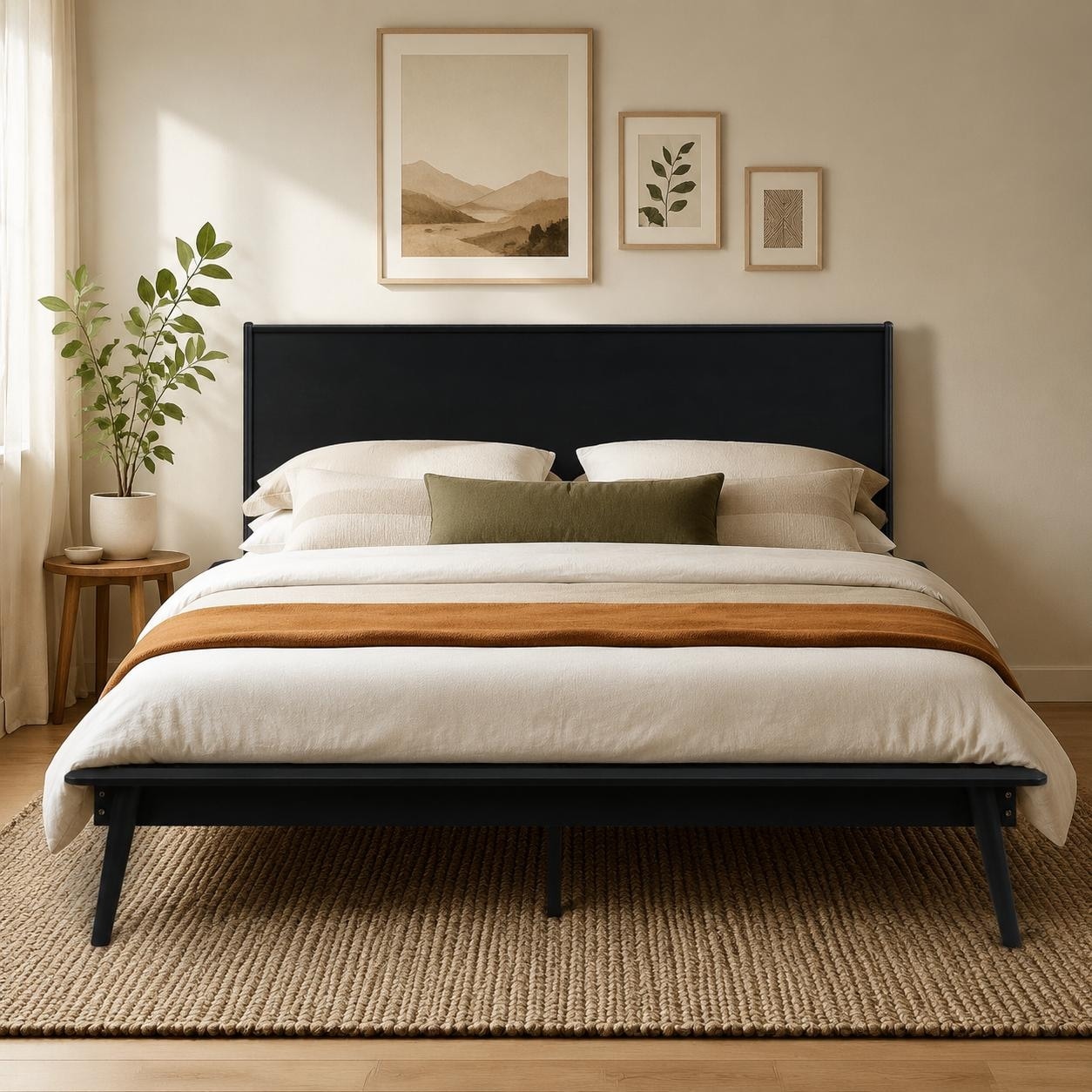 Queen Bamboo Platform Bed Frame with Oversized Panel Headboard by Christopher Knight Home