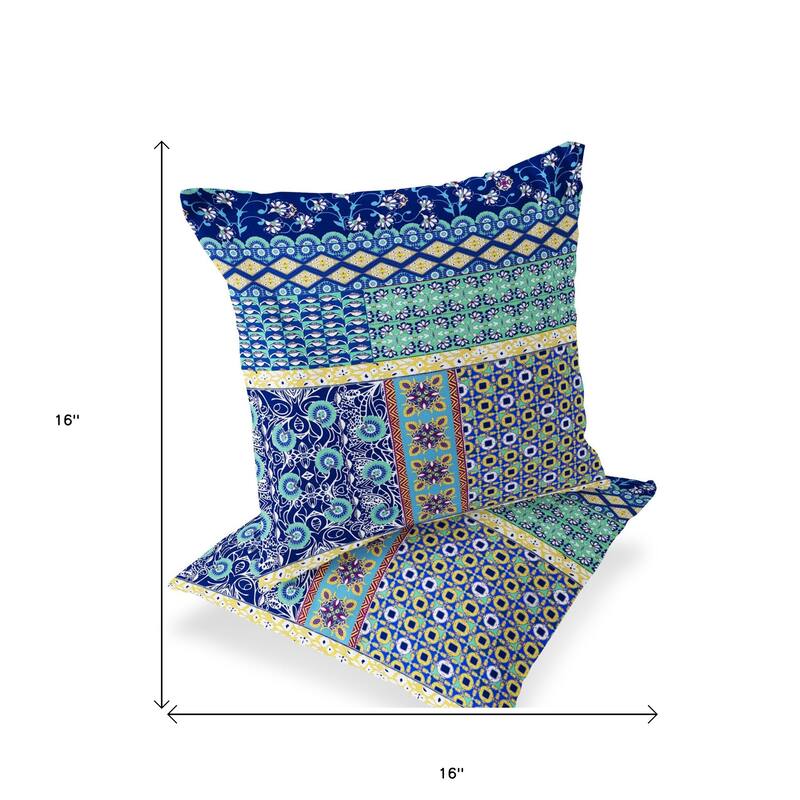 HomeRoots Set of Two 16" X 16" Blue and Yellow Blown Seam Floral Indoor Outdoor Throw Pillows - 16.00' X '16.00' X '5.00