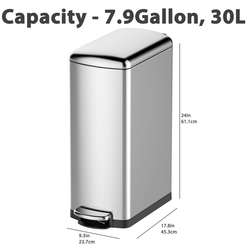 8 Gallon Slim Kitchen Trash Can with Removable Bucket
