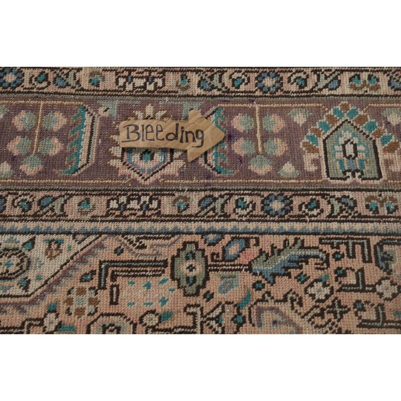 Geometric Tabriz Vintage Persian Area Rug Handmade Peach Wool Carpet - 6'5" x 9'5"