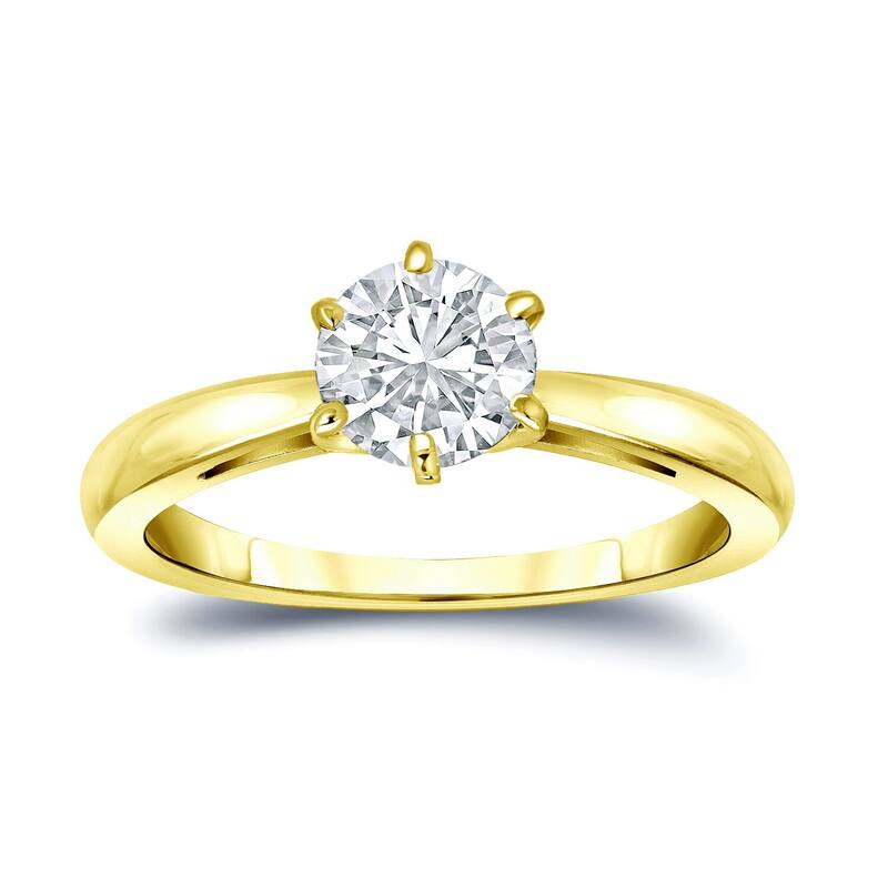 Auriya 14k Gold 1 1/2ctw Round Solitaire Diamond Engagement Ring 6-Prong GIA Certified - Yellow - 4