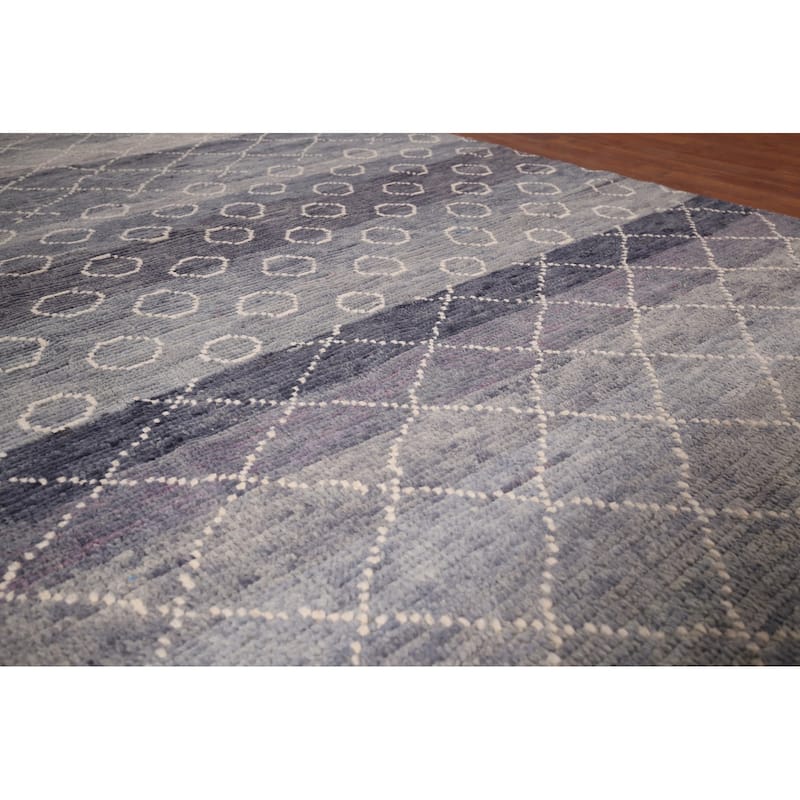 Grays & Blues Trellis Moroccan Oriental Rug Hand-Knotted Wool Carpet - 5'11"x 9'8"
