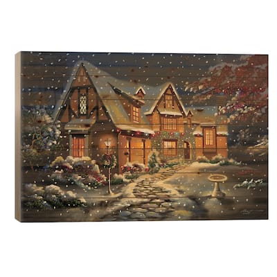 Pretty House Snow Scene Print On Wood by D. "Rusty" Rust - Multi-Color