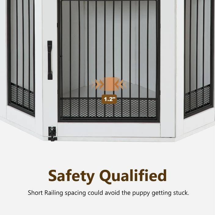MCombo Corner Dog Crate Furniture with Glass Shelves, Wooden Dog Kennel Furniture with Door, Pet Crate Indoor Use, CN28 - Small