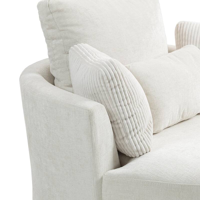 41" W Oversized Accent Barrel Swivel Chair with Moon Storage Ottoman
