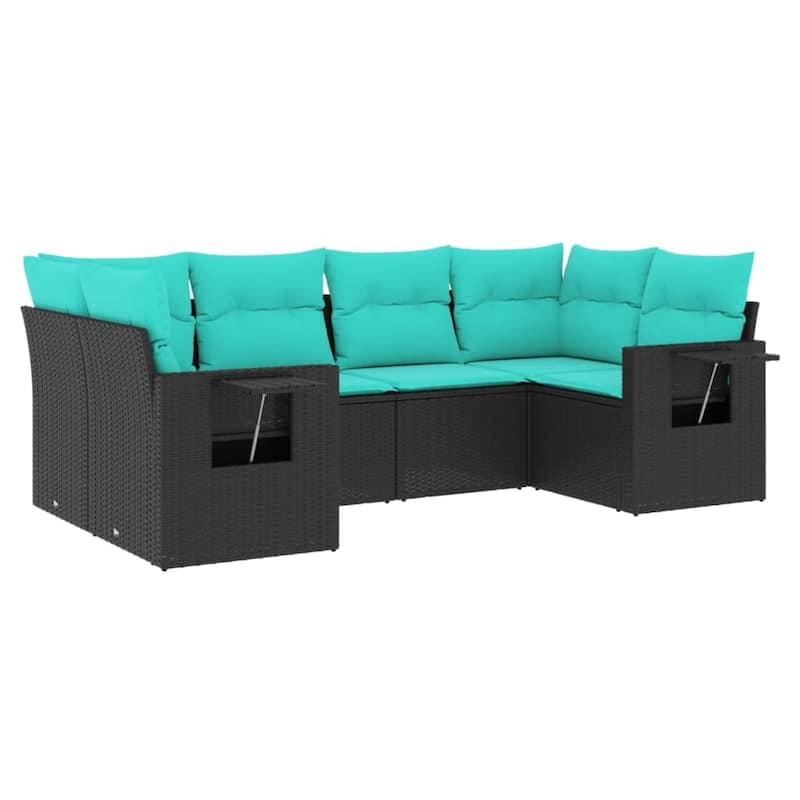 vidaXL 6 Piece Patio Sofa Set with Cushions Black Poly Rattan - 21.7x27.2x24.4