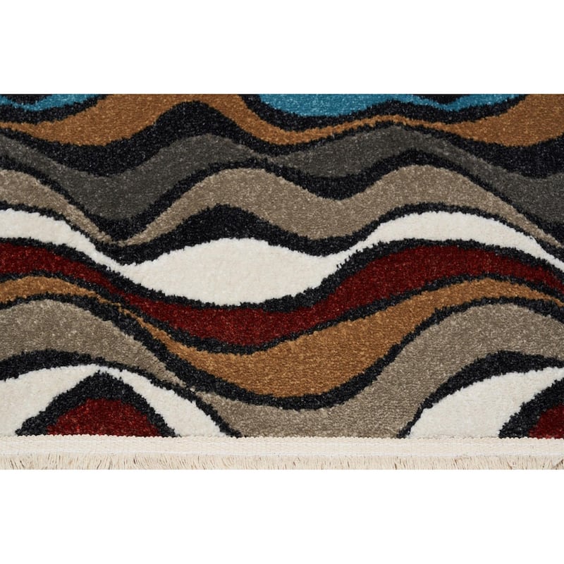 Luxe Weavers Modern Abstract Waves Fringe Area Rug, Non-Shedding Carpet - 2' x 3'