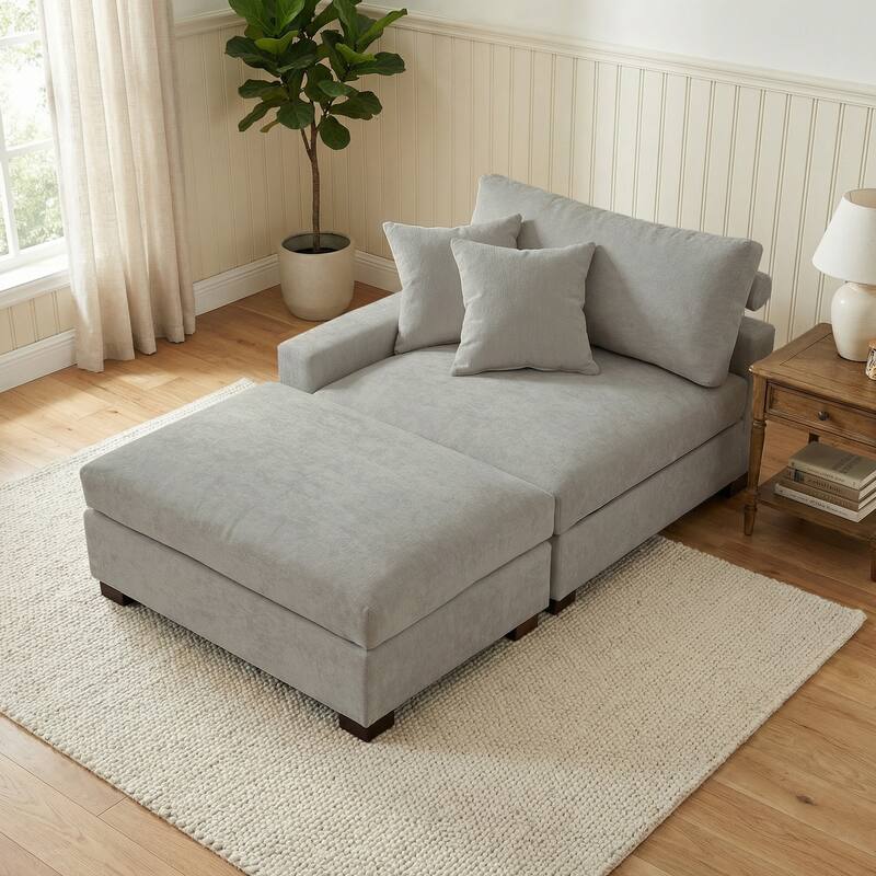 Plush Chenille Single Modular Sectional Sofa Chaise with Pillows