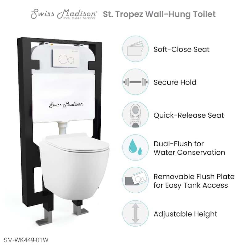 Ivy Wall Hung Elongated Toilet Bundle, Glossy White