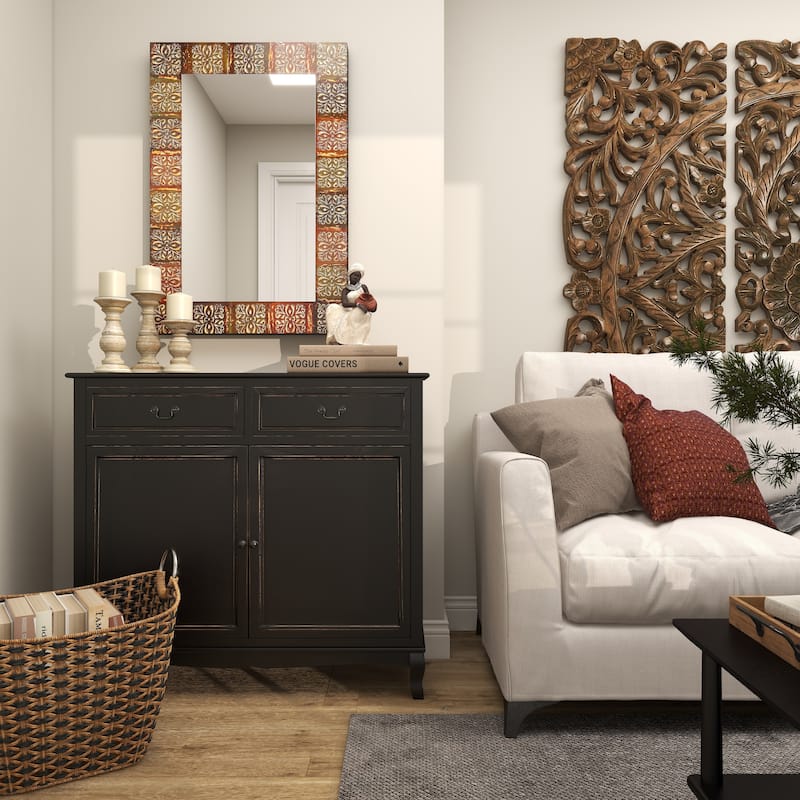 Metal Floral Room Wall Mirror with Embossed Metal - Multi Colored - Roche River Decor