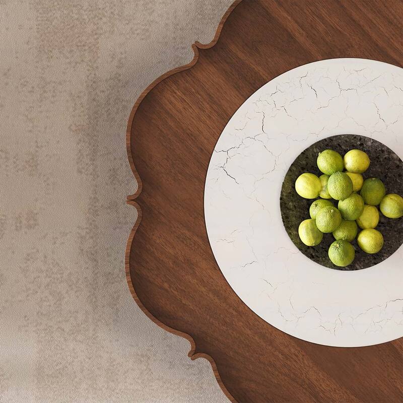Coffee Table with Petal Shape,White Crackle Glass,Perfect for Modern Living