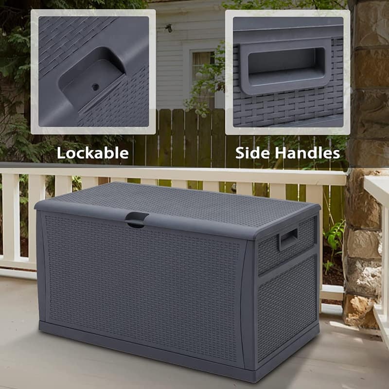 SUNCROWN 120 Gallon Deck Box Outdoor Resin Wicker Storage Container
