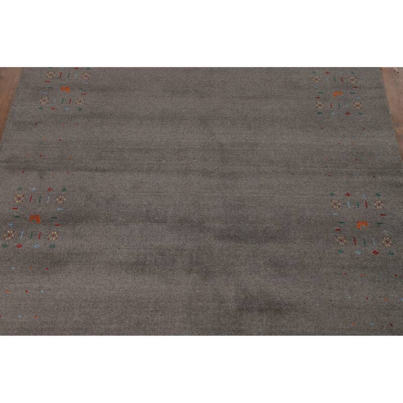 Hand Knotted Oriental 100% Wool Carpet Tribal Tribal Greys & Charcoal Gabbeh Area Rug - 8' 2'' X 5' 1''