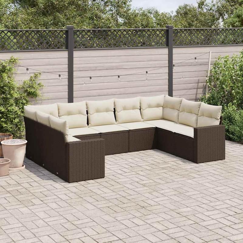 vidaXL Garden Sofa Set Brown PE Rattan, Powder-Coated Steel 9 Piece Set - 24.4 x 25.8 x 27.2